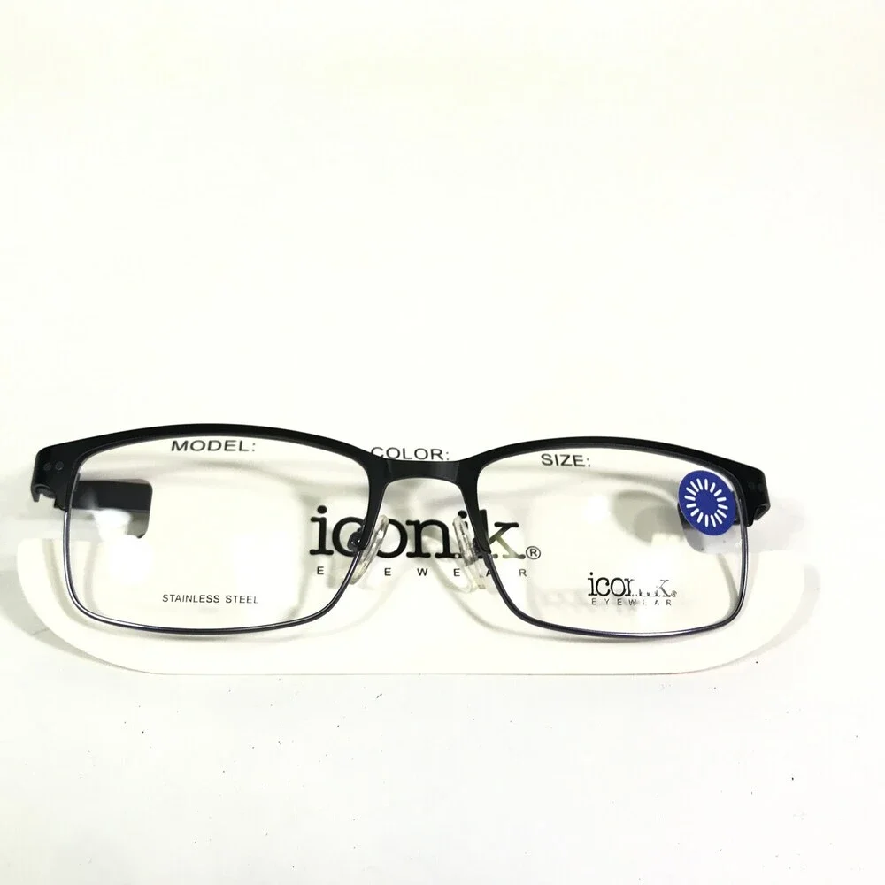 Iconik Eyeglasses Frames Miles C01 Black Gray Rectangular Full Rim 53-19-140